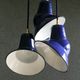 Set of 3 industrial suspensions in blue and white enamelled sheet - delivered with cable