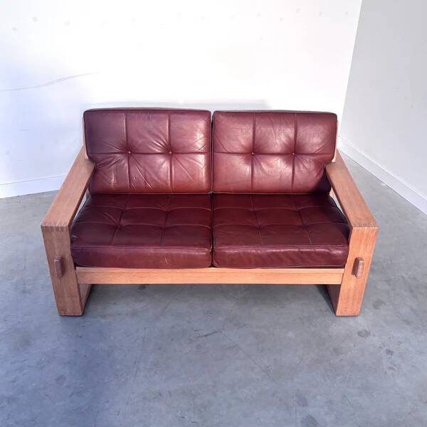 Leather 2 seat lounge sofa in "Bonanza" style, 1970s