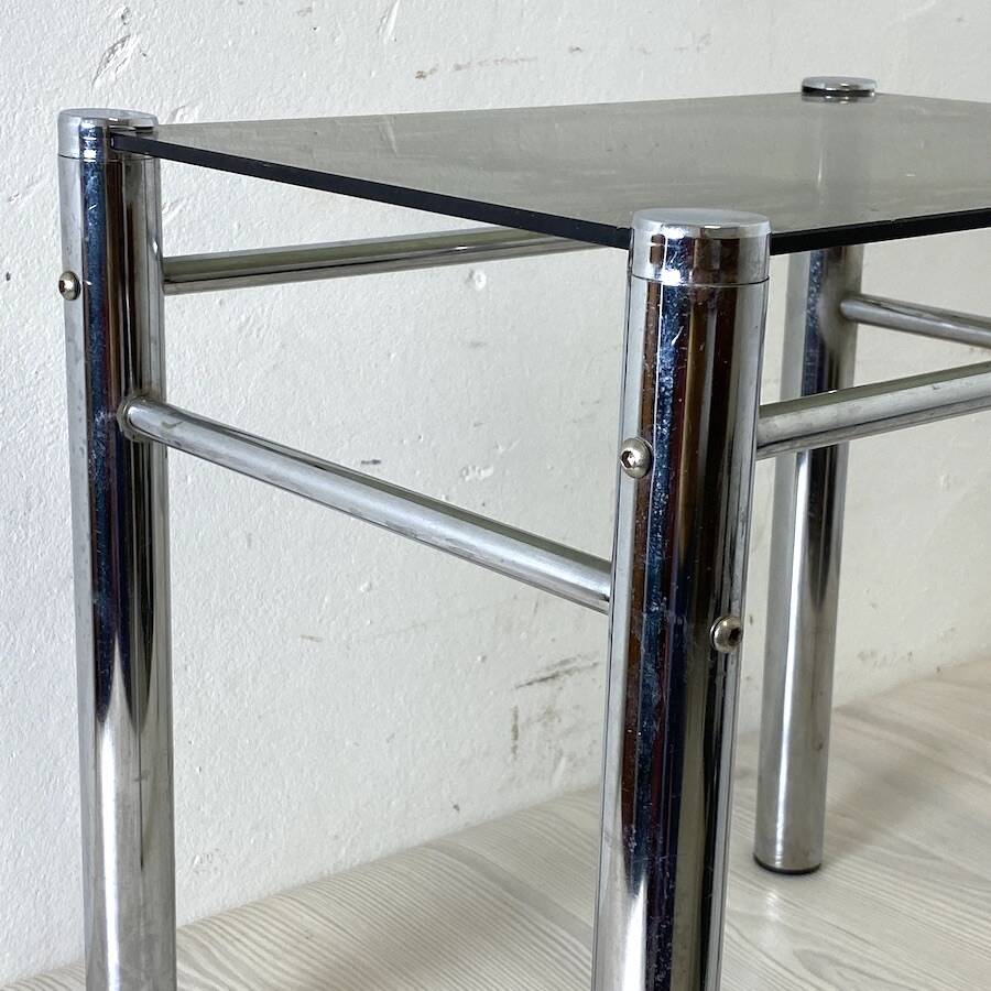 Vintage 70's chrome and smoked glass side table