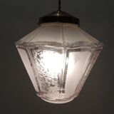 Vintage glass and brass lantern chandelier/1950