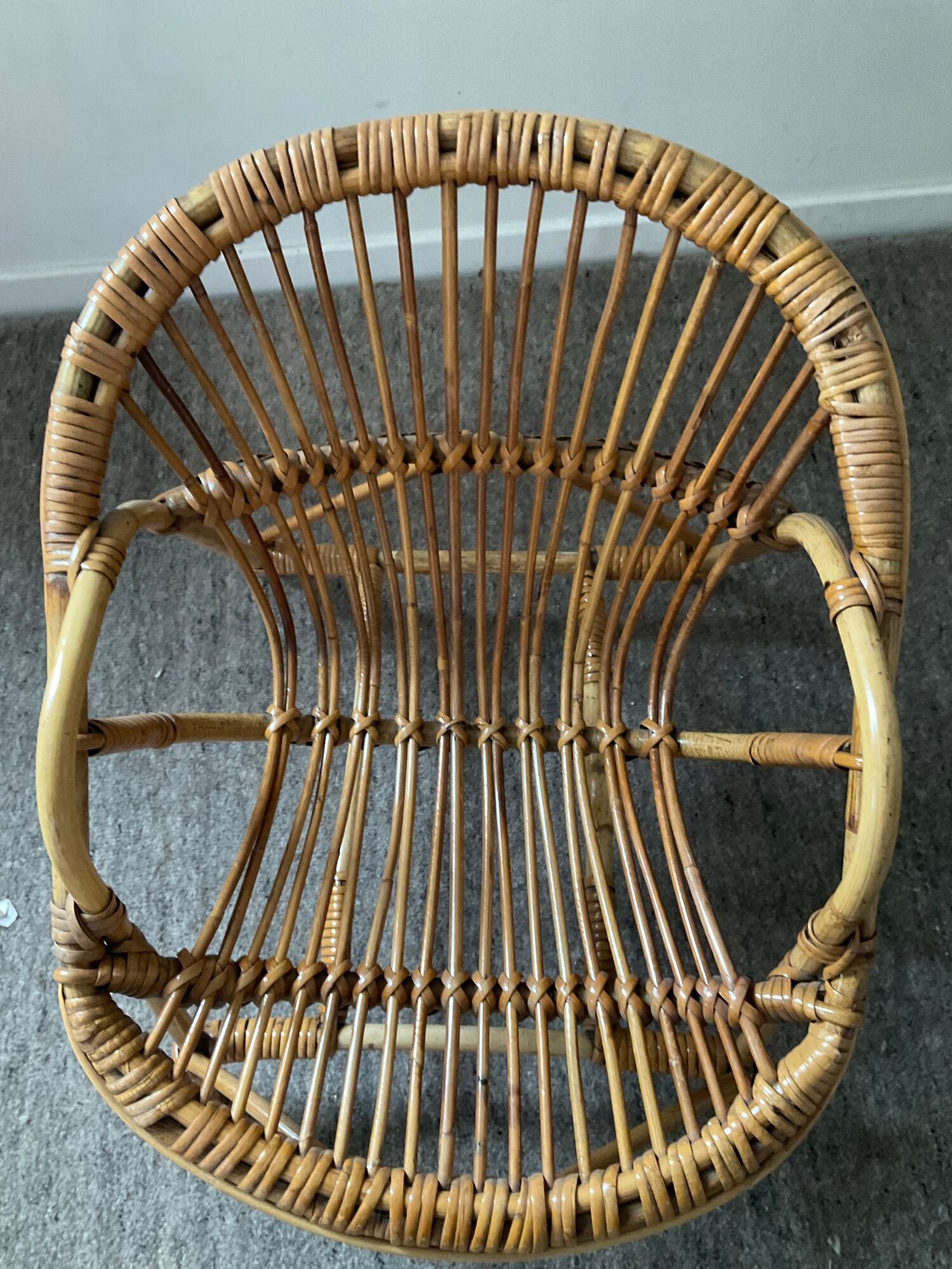 Children's armchair rattan shell from the 70s