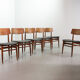 Danish Solid Teak Wooden Dining Chairs with Black Leatherette Seating 1960s