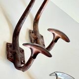 Set of 3 vintage patinated metal coat hooks