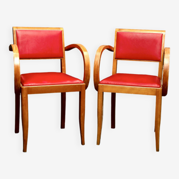 Pair of red bridge armchairs, 1950s