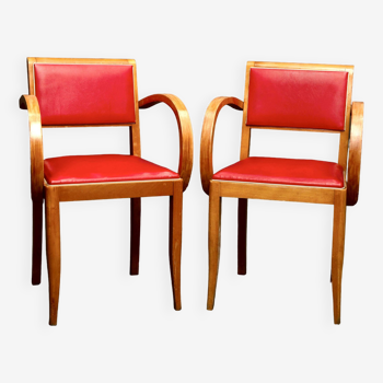 Paire de fauteuils bridge rouge, années 50
