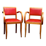 Pair of red bridge armchairs, 1950s