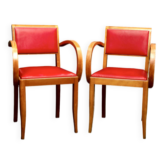 Pair of red bridge armchairs, 1950s