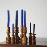 Scandinavian Wooden Candleholders, Set of 7