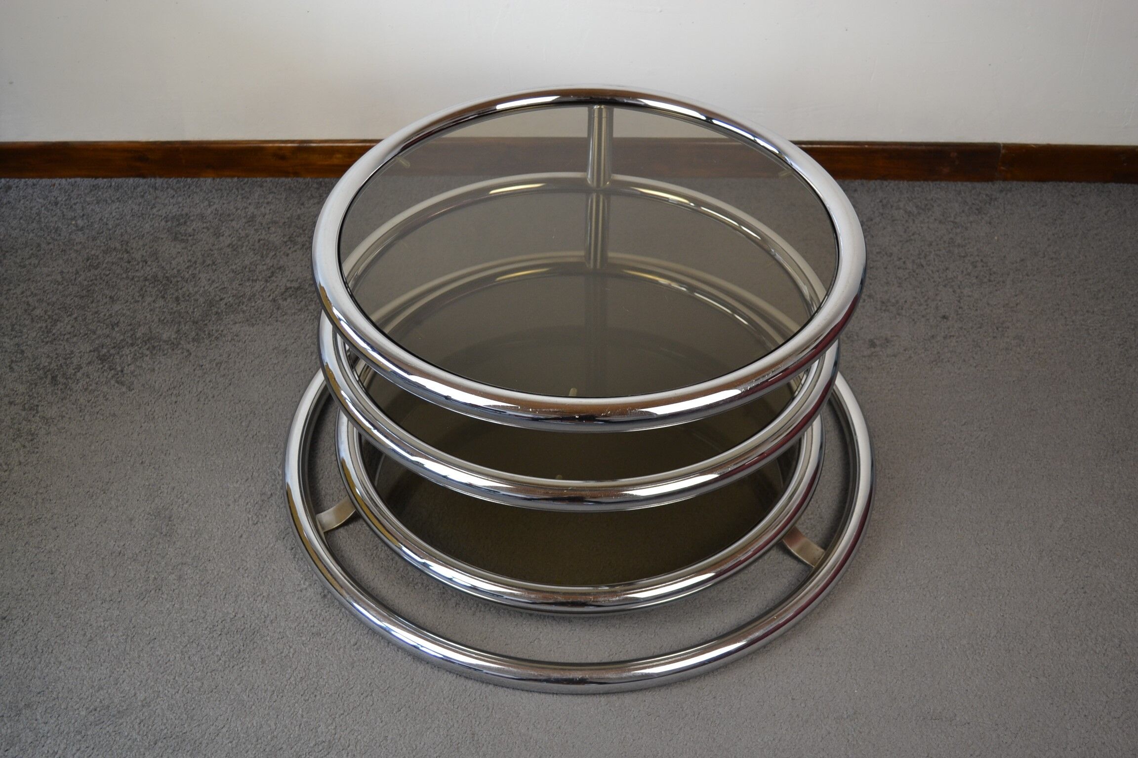 Vintage coffee table with 70s swivel trays