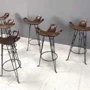Vintage Spanish wrought iron bar stools, 1960s - set of 6