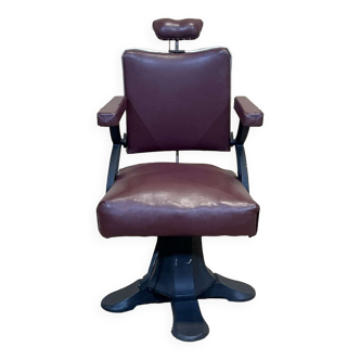 Fauteuil de coiffeur des années 1950 recouvert de skaï - dossier inclinable légèrement