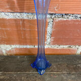 Vintage Early 20th Century Vertical Blue Glass Soliflore Vase #D755