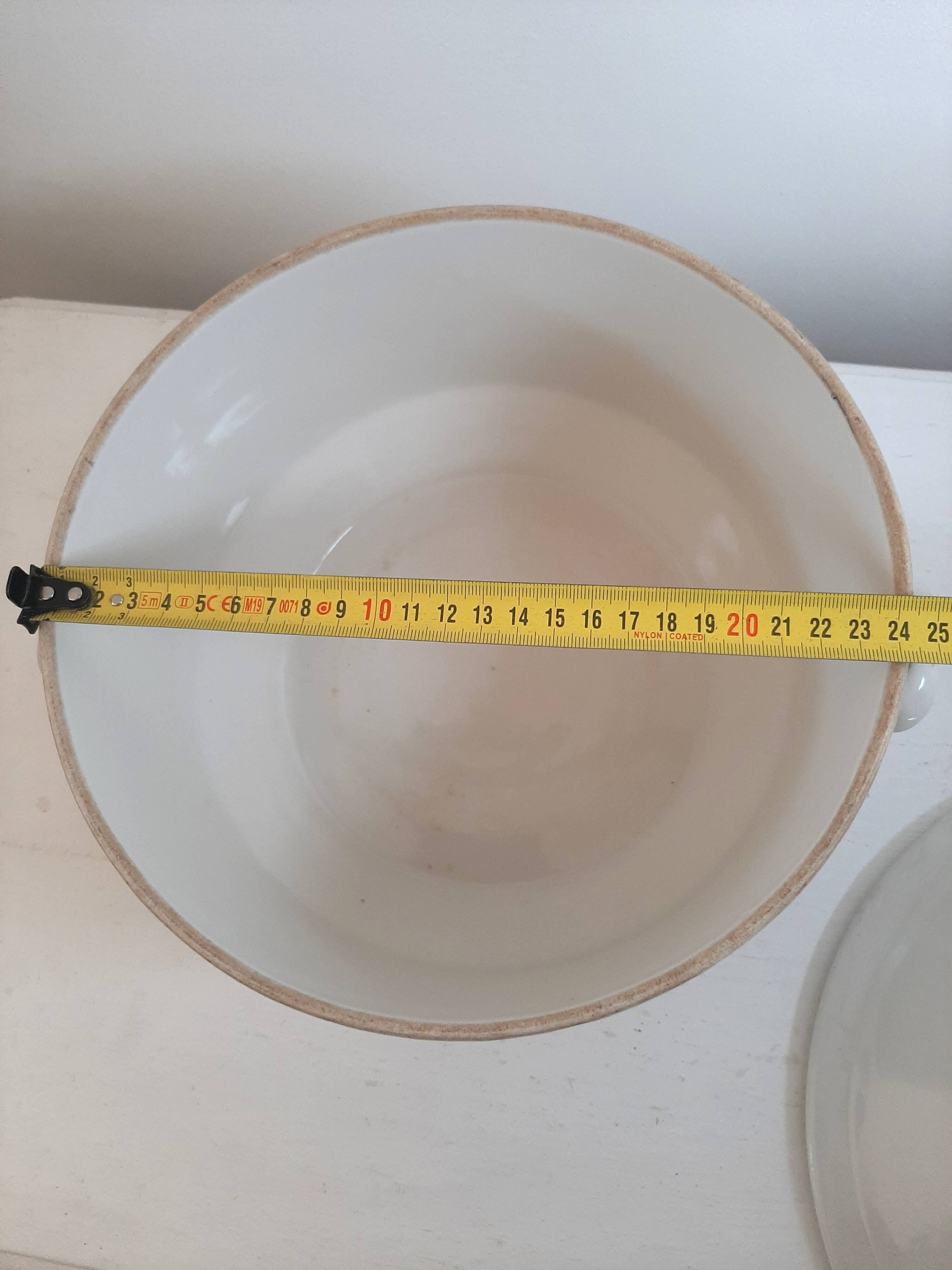 Large soup tureen in Saint Uze earthenware with blue flowers.