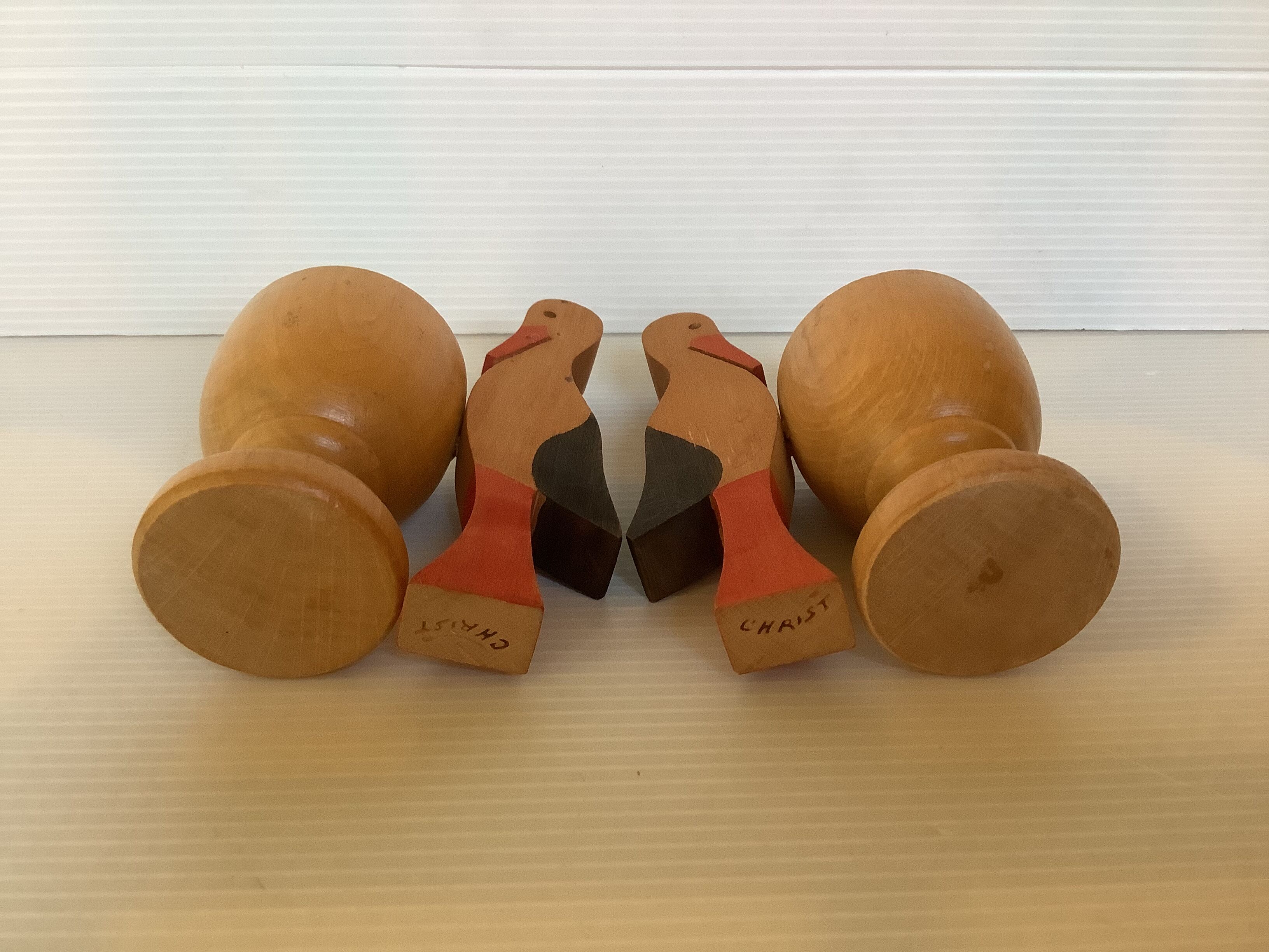 Pair of wooden stork egg cups