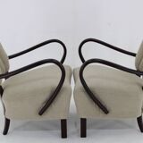 1930s Pair of Jindrich Halabala Art Deco H-237 Armchairs in Bouclé, Restored
