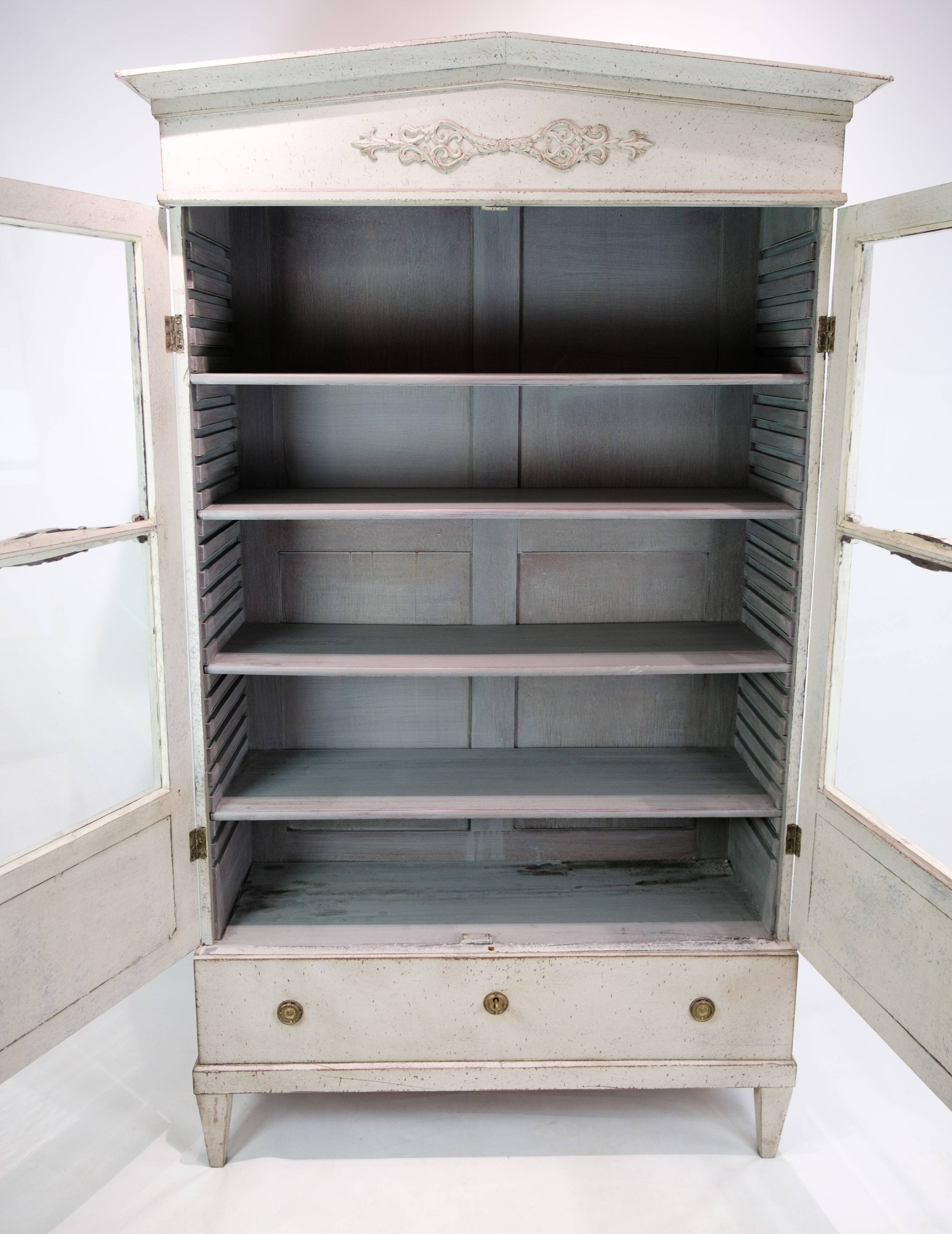 Glass Cabinet From The Gustavian Period Painted In Grey From 1810s