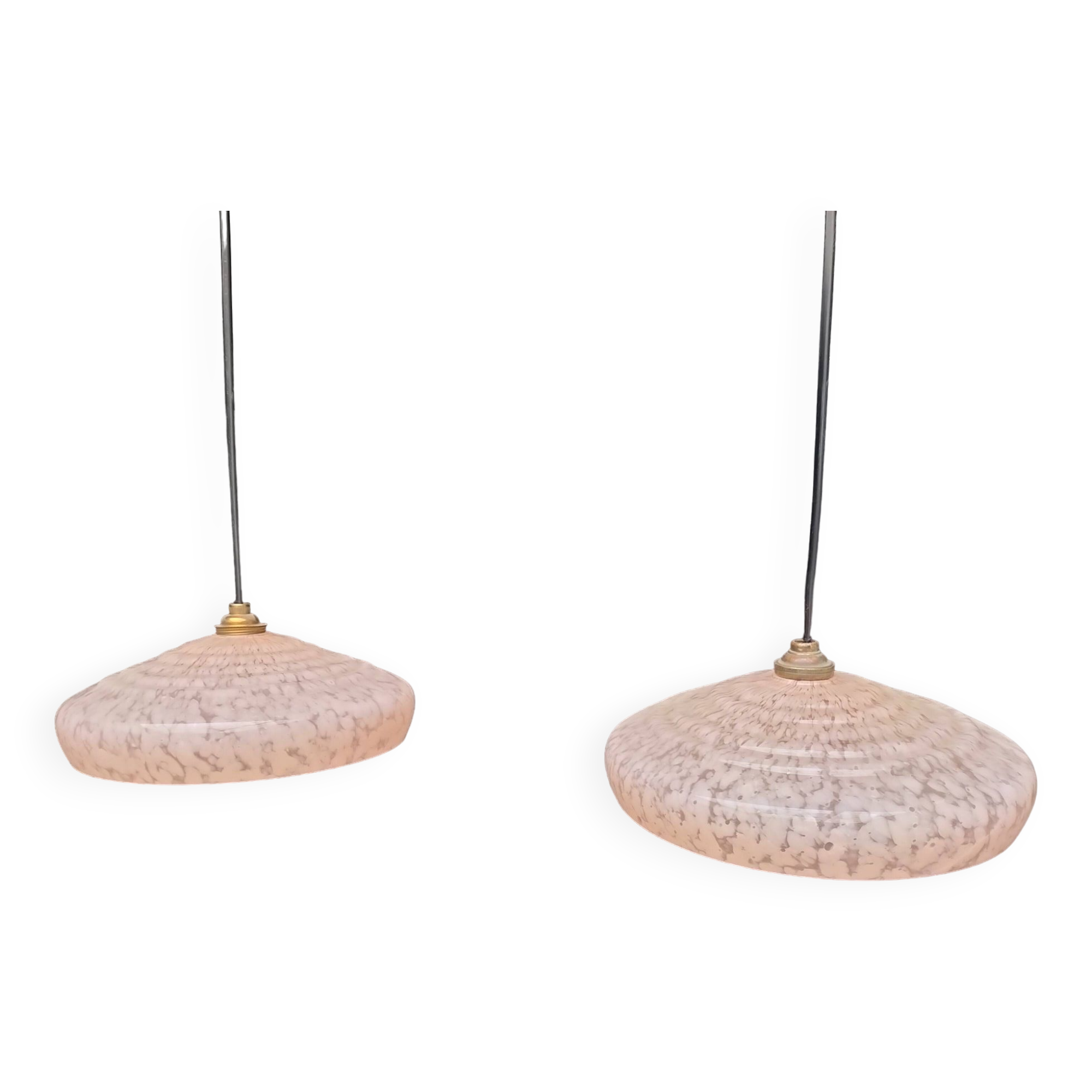 2 speckled pink opaline pendant lights