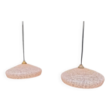 2 speckled pink opaline pendant lights