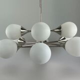 12-flame Sputnik chandelier from the 1960s and 1970s, Kaiser Leuchten, opal glass design