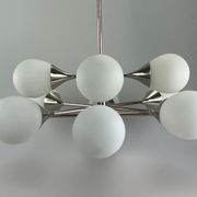 12-flame Sputnik chandelier from the 1960s and 1970s, Kaiser Leuchten, opal glass design