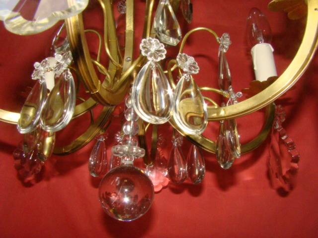 Six-armed crystal cage light fixture from the early 20th century