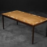 Table Basse Vintage Mid-Century en Acajou, Danemark, avec Motif Peint à la Main par Ole Wanscher