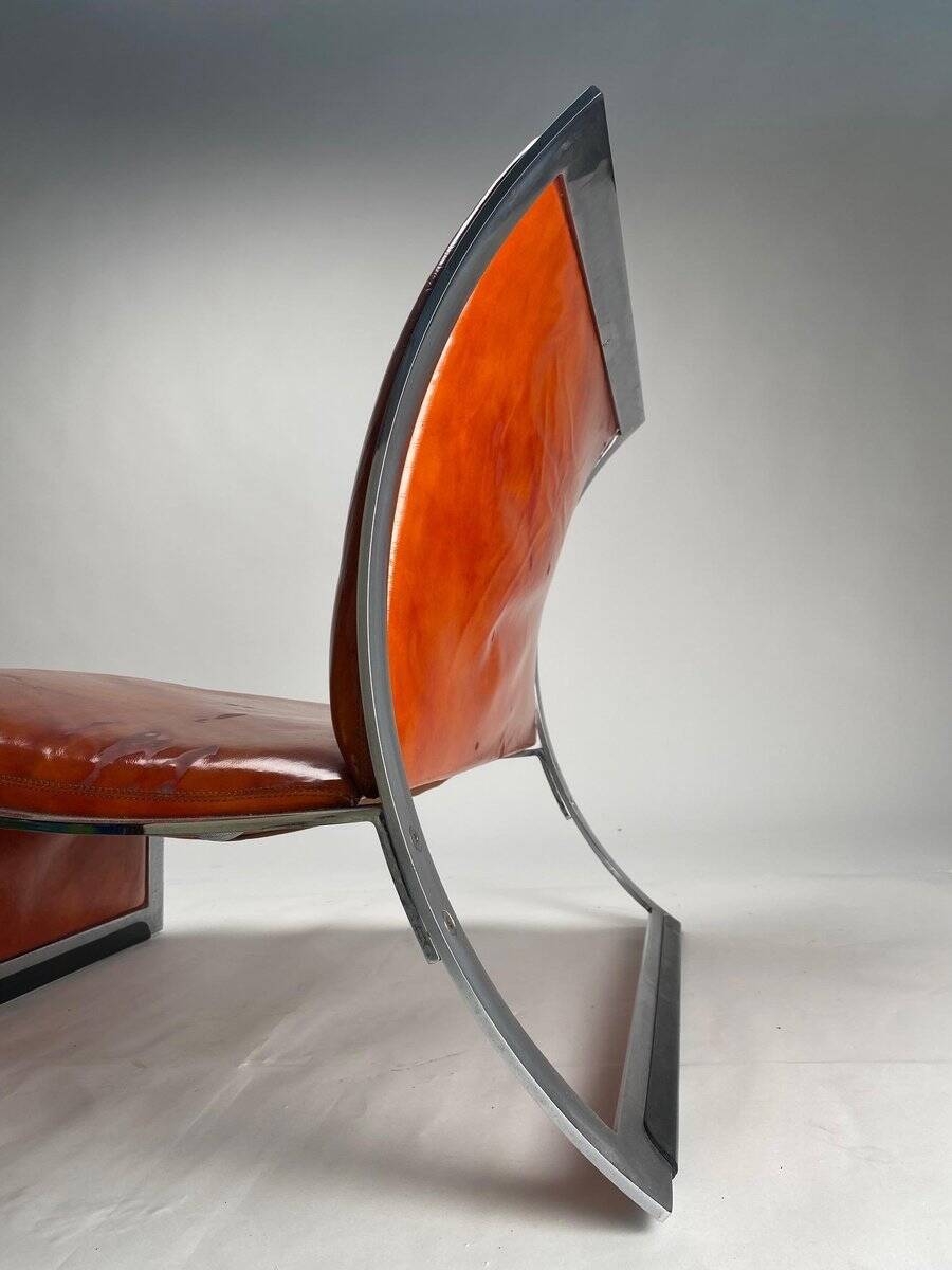 Set of Chromed Metal and Leather Armchairs by Vittorio Introini for Saporiti, 1965