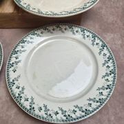 Set of 6 flat plates, Gien Montigny ironstone – old green decoration.
