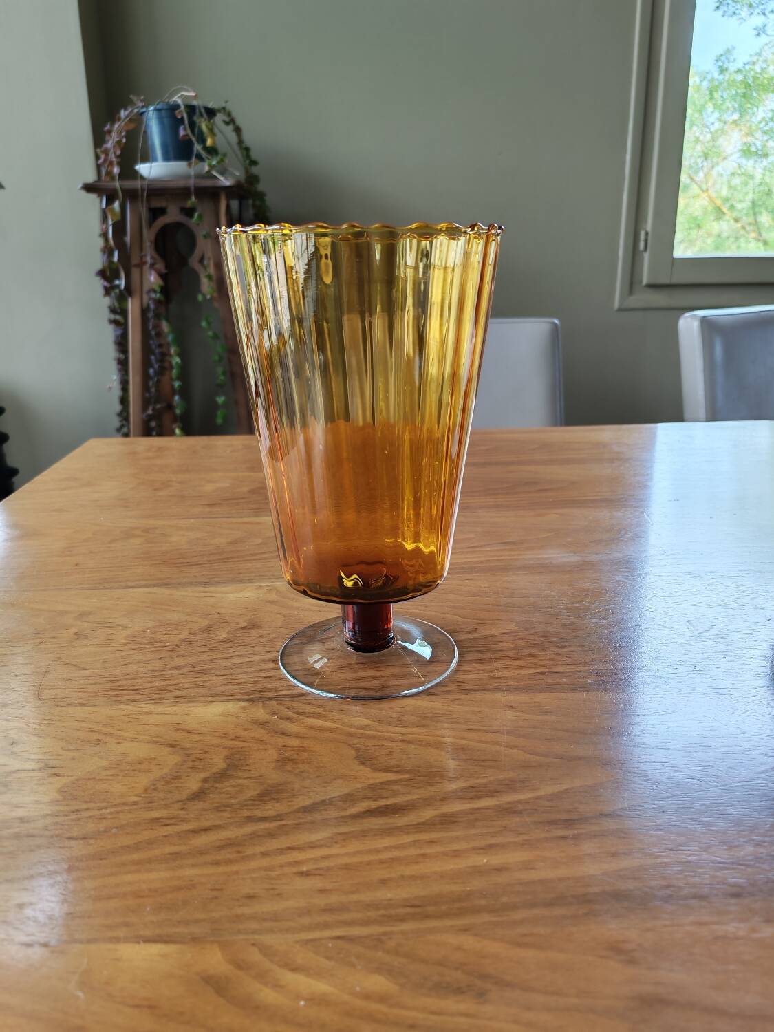 Vase vintage en verre jaune Empoli Italie