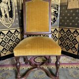Suite of 6 chairs walnut and yellow velvet louis XIV style