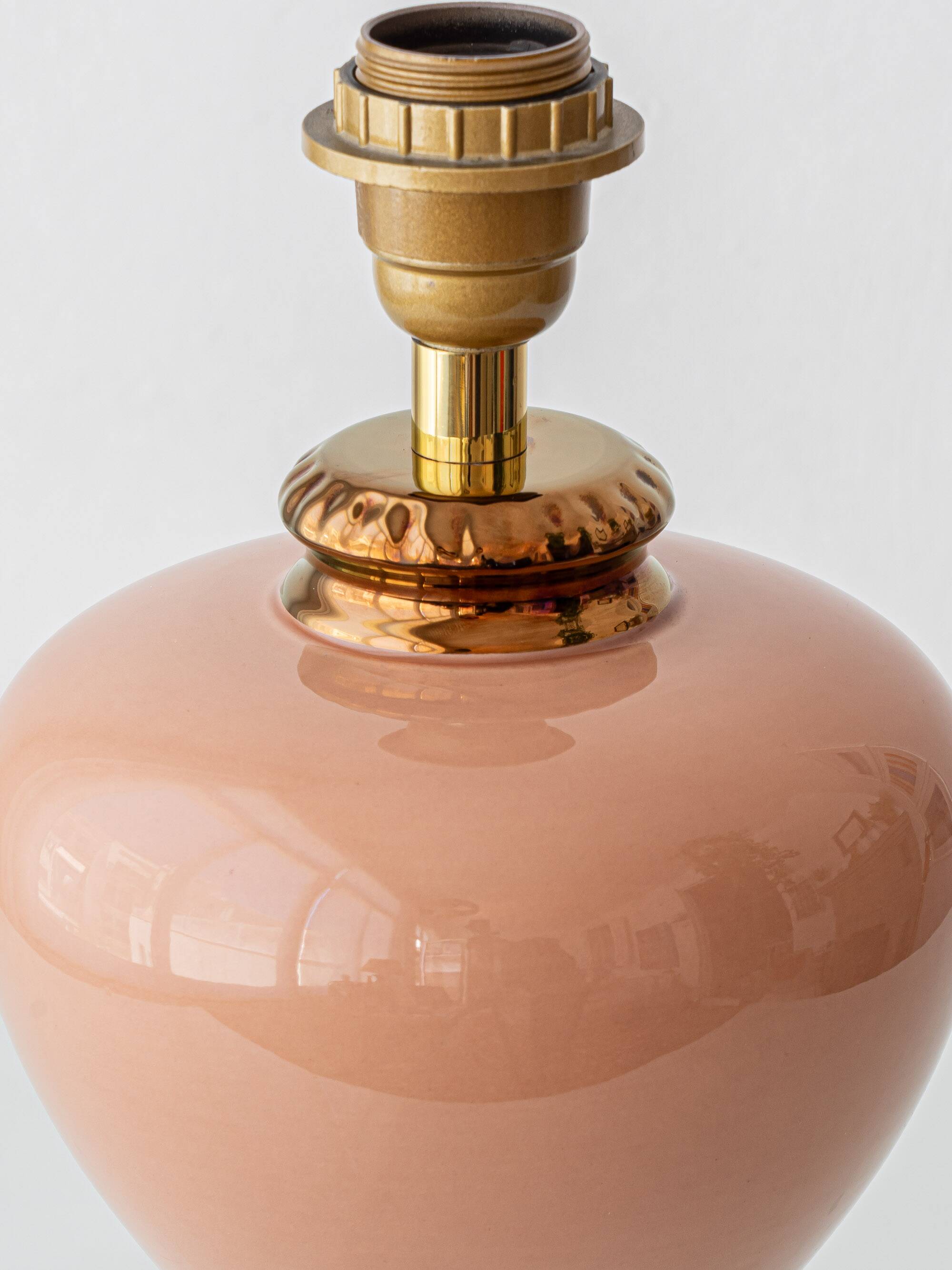 Pair of Salmon Pink Ceramic Table Lamps by Louis Drimmer, New Lampshades