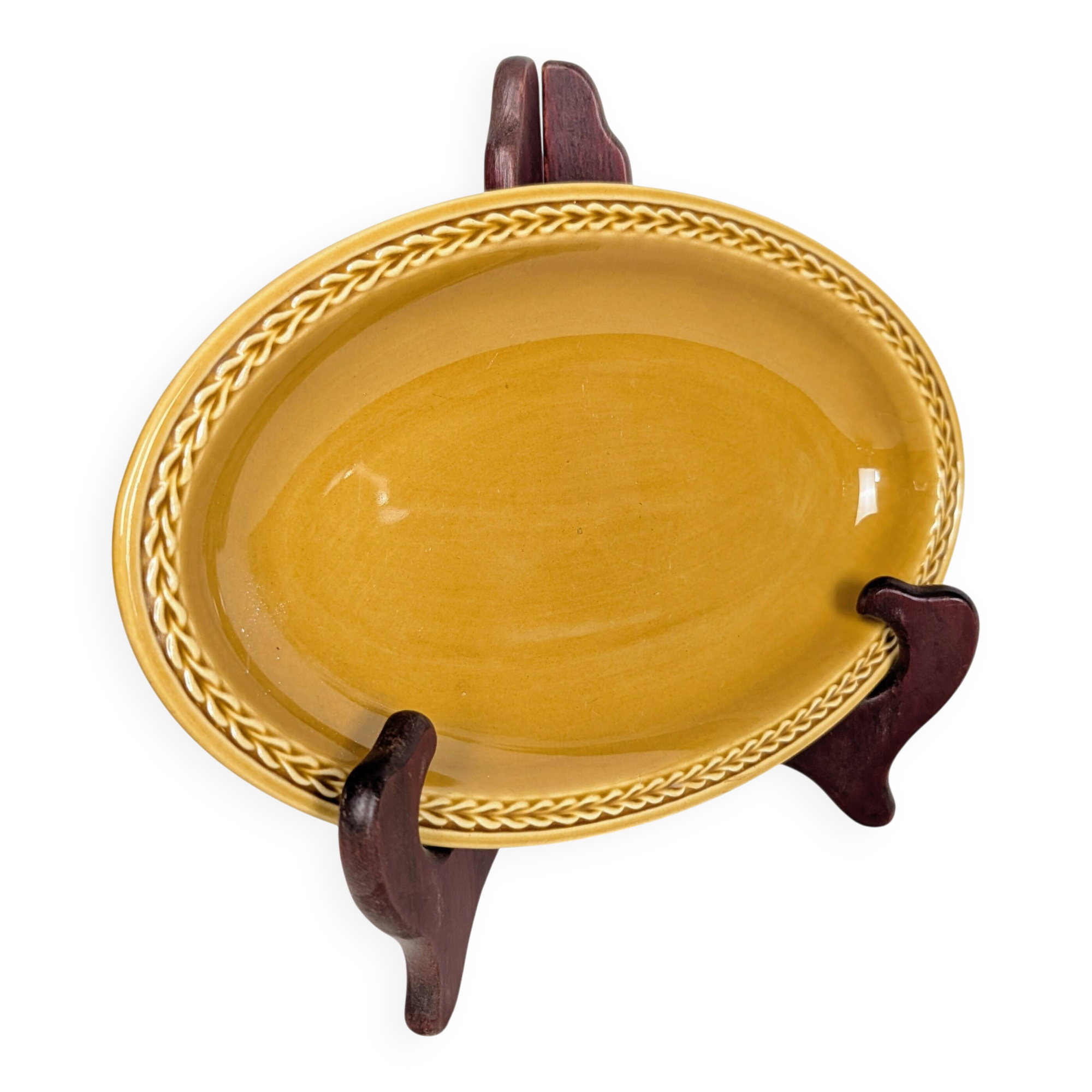 Mustard yellow ceramic platter Salins France