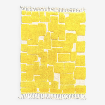 Grand tapis berbere jaune neuf beni ouarain en laine 200x265 cm