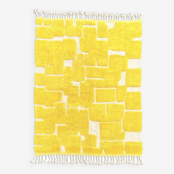 Large new yellow Berber beni ouarain wool rug 200x265 cm