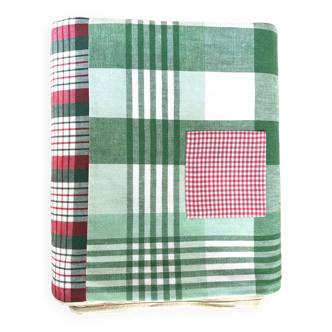 Ecru tablecloth, central pattern, green vintage fabric