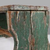 Industrial green wooden stool with nice patina, France 1900