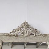 Rectangular mirror in light green lacquered wood with pediment H:1m39
