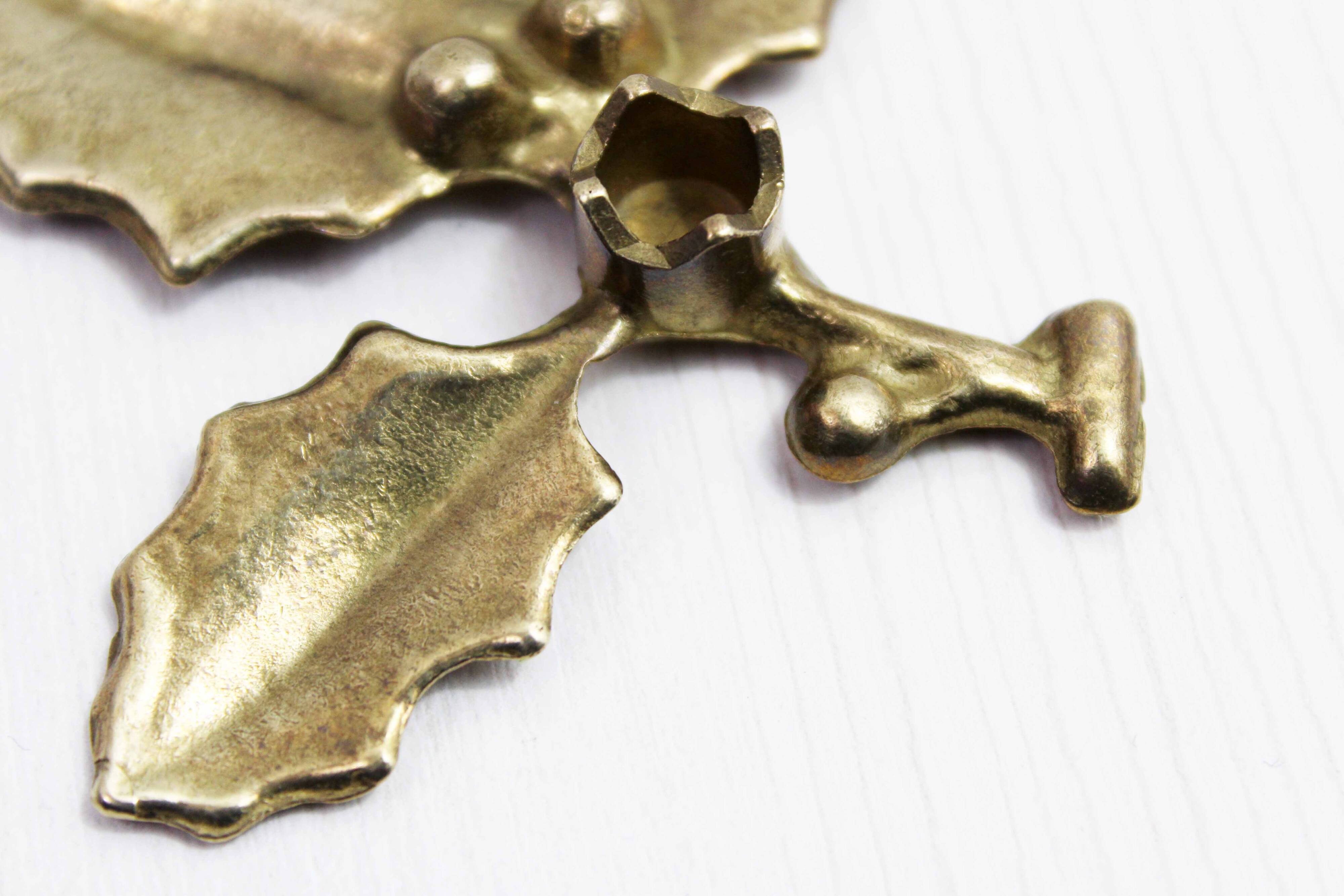 Vintage Holly Candle Holder, Brass