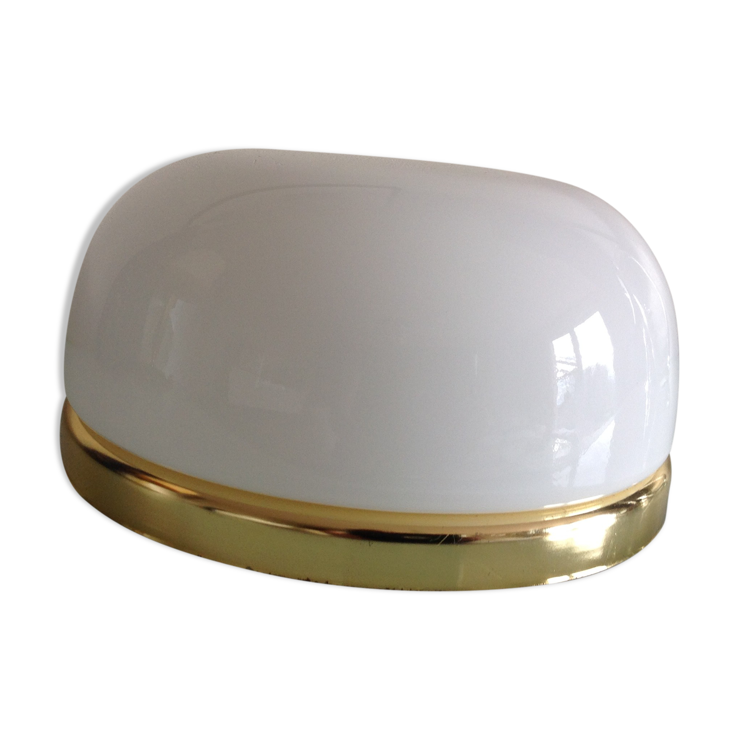 Half moon ceiling light in white opaline / vintage 70-80s