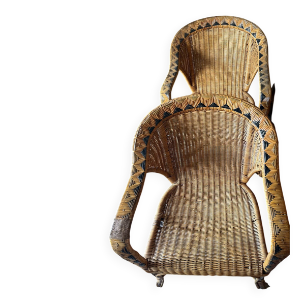 Paire de fauteuils en rotin tressé vintage – Esprit bohème, années 50/60