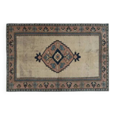 1970s Vintage Turkish Handmade Wool & Cotton Beige Area Rug 158x246