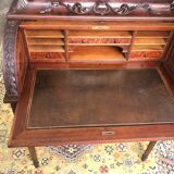 Ancien bureau à cylindre de style Louis XVI Scriban Secrétaire en bois massif et marqueterie