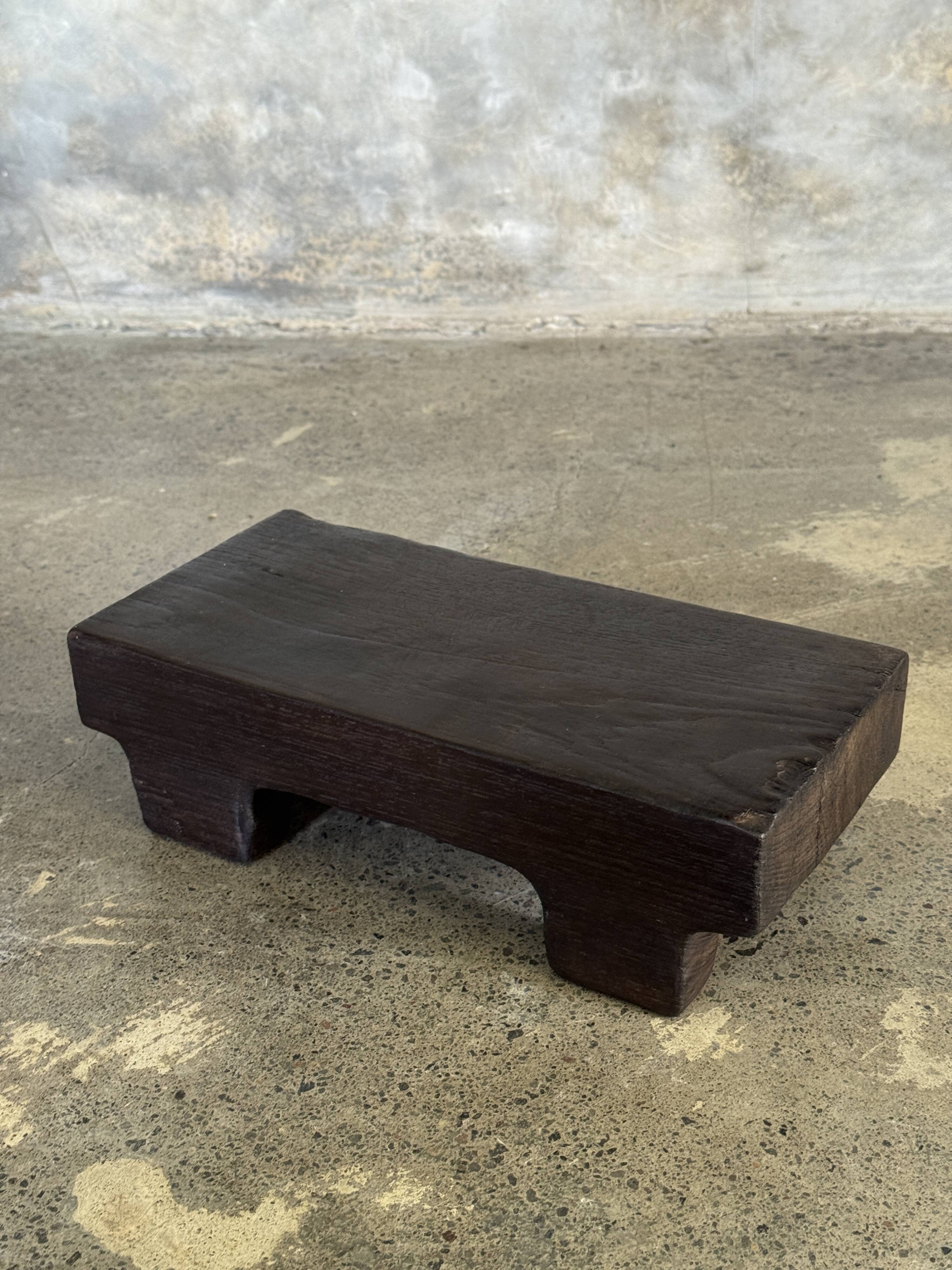 Small stool, black solid teak accent stool wabi-sabi L30 W8.5 H6.