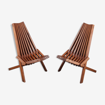 Paire de chaises pliantes en teck scandinaves