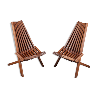 Paire de chaises pliantes en teck scandinaves