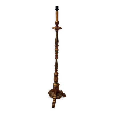 Lampadaire en bois sculpté polychrome XX siècle