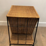 End of sofa in rattan and black lacquered metal