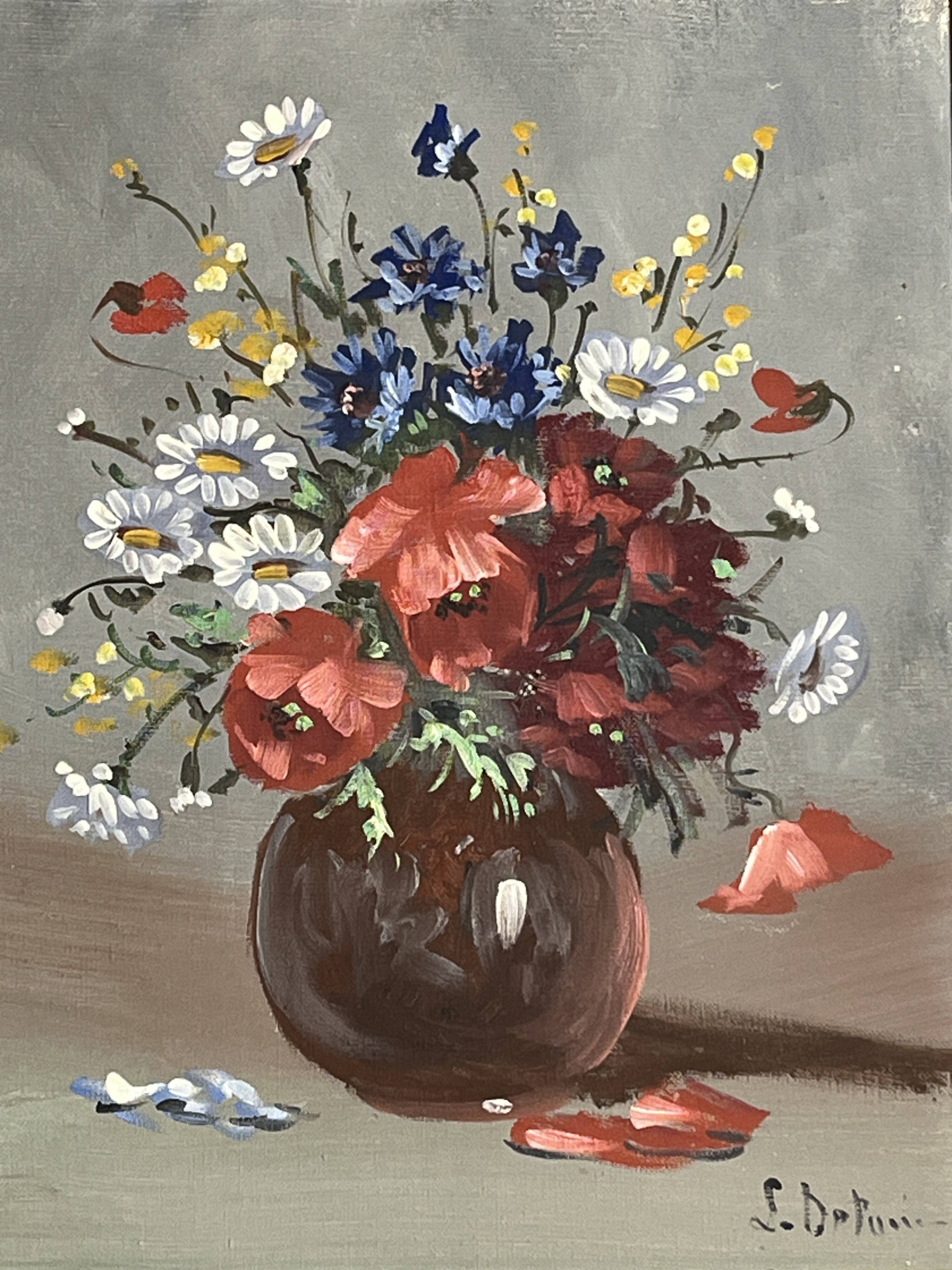 Oil on canvas still life bouquet signed Delaure 20th century