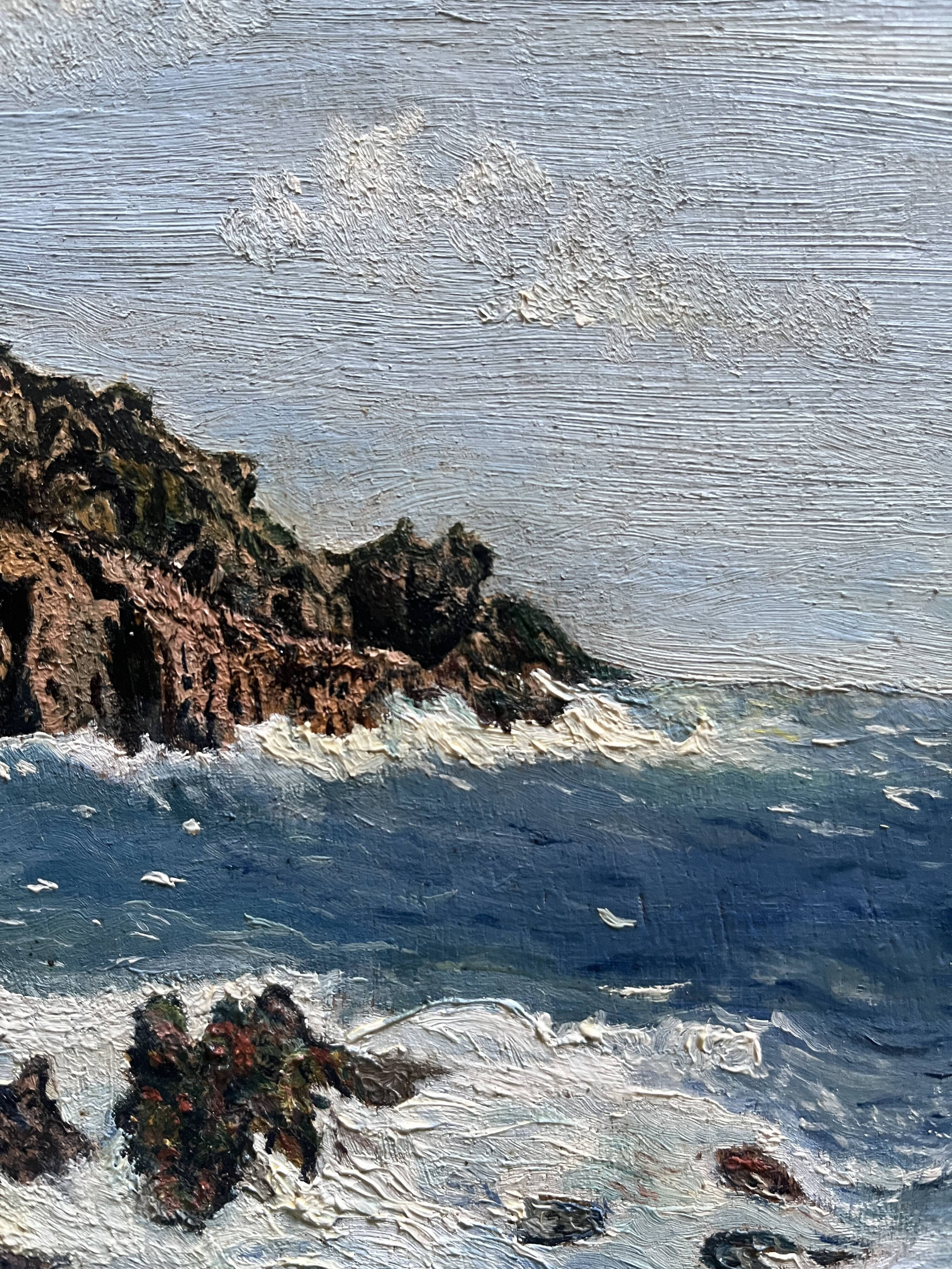 Tableau HSP "Bord de mer Côte d'Azur" Marine signée vers 1950