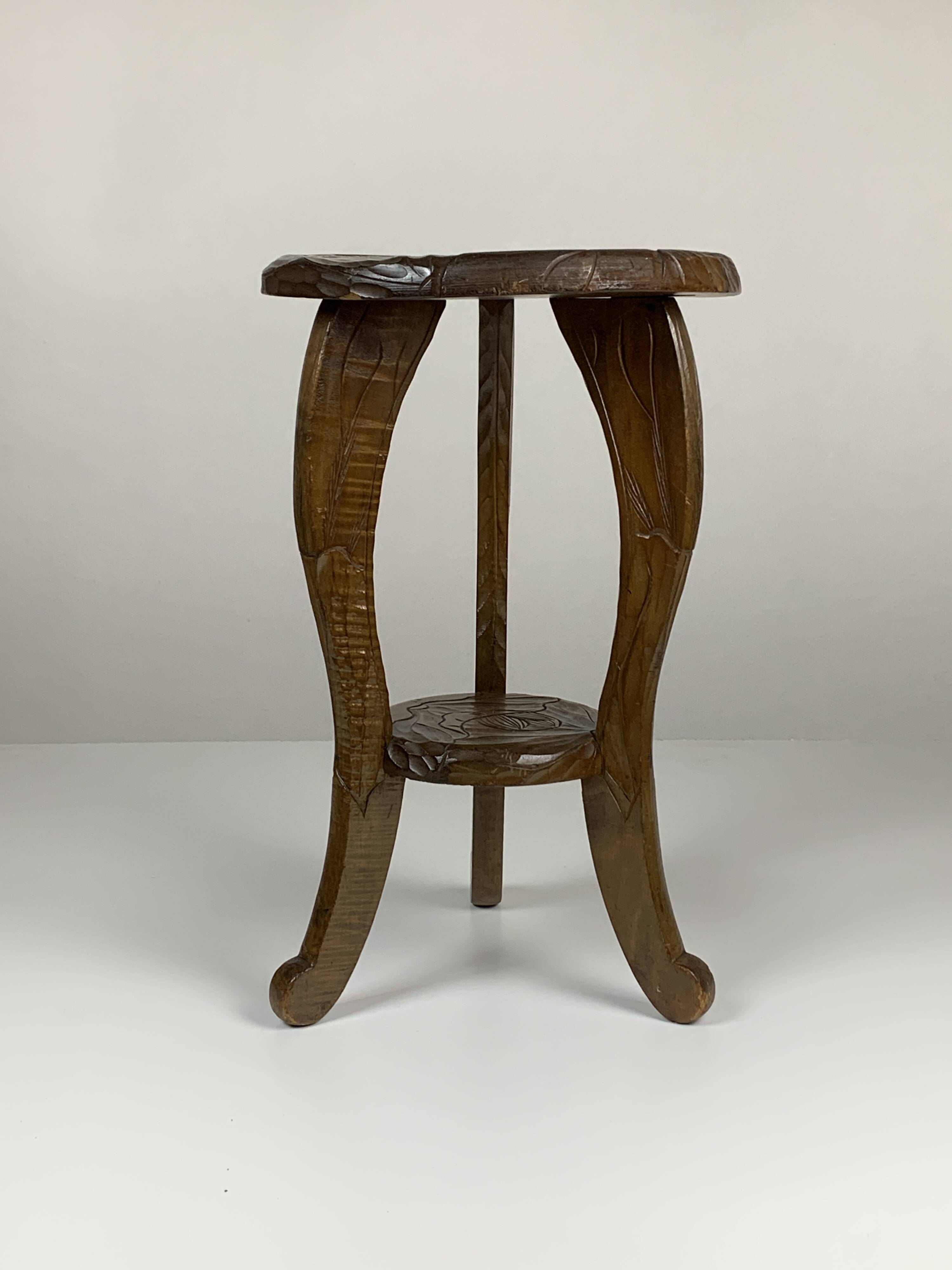 Arts & Crafts Japanese Hand Carved Side Table for Liberty London, 1905